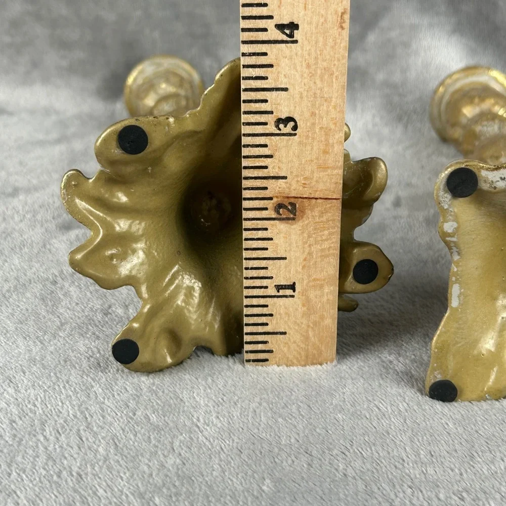 Vintage Antique Gold Cast Metal Candlestick Holders Pair Ornate Heavy Taper Set